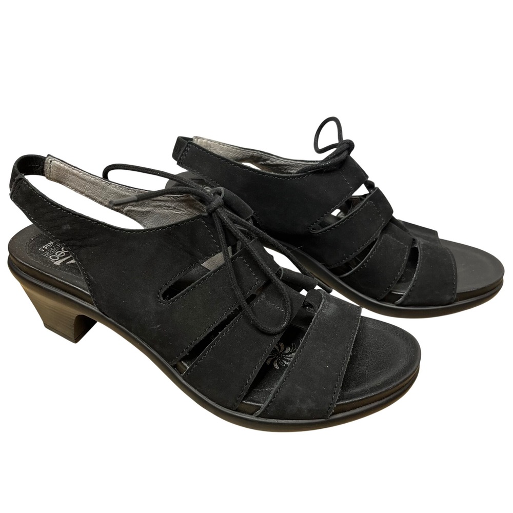 Abeo Black Suede Lace Up Wedge‎ Sandals Women's Size 6.5 Slingback
